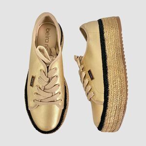 NEW Metallic Gold Tan Espadrille Platform Sneaker beira rio NWOB US 9